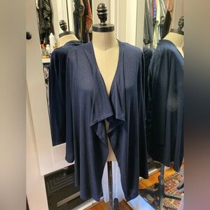 Cupio Navy Ruched 3/4 Sleeve Open Front Flutter Thin Cardigan Sweater, Size L